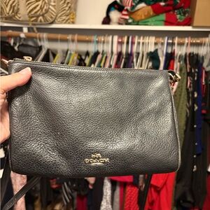 COACH Black Pebbled Leather Crossbody with Gold Logo